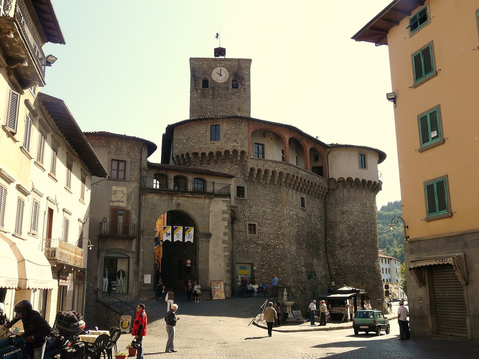 The stone fortress with a clock tower in the centre of Castelnuovo di Garfagnana