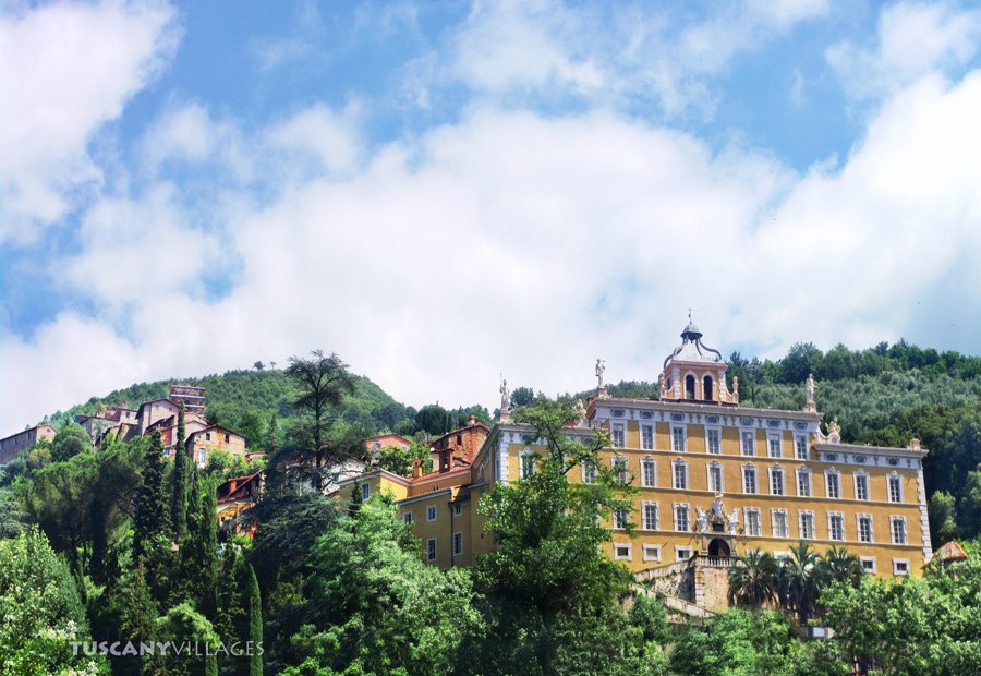 The old village of Collodi climbing the hill above Villa Garzoni