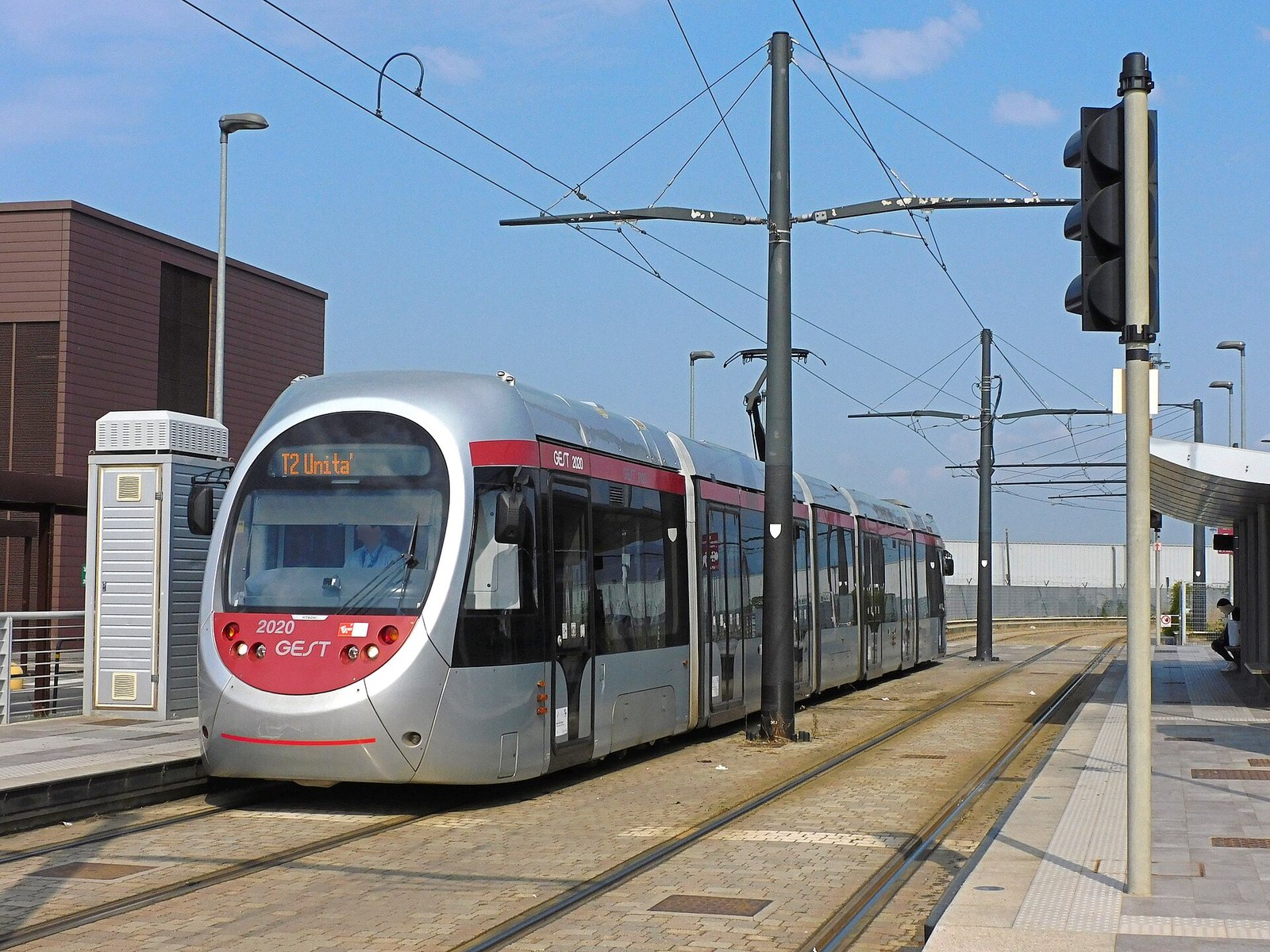 A Florence T2 tram waiting at the Peretola Aeroporto stop