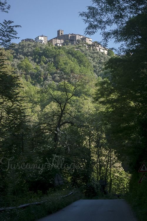 Sorana perched high on its hilltop above the chestnut woods